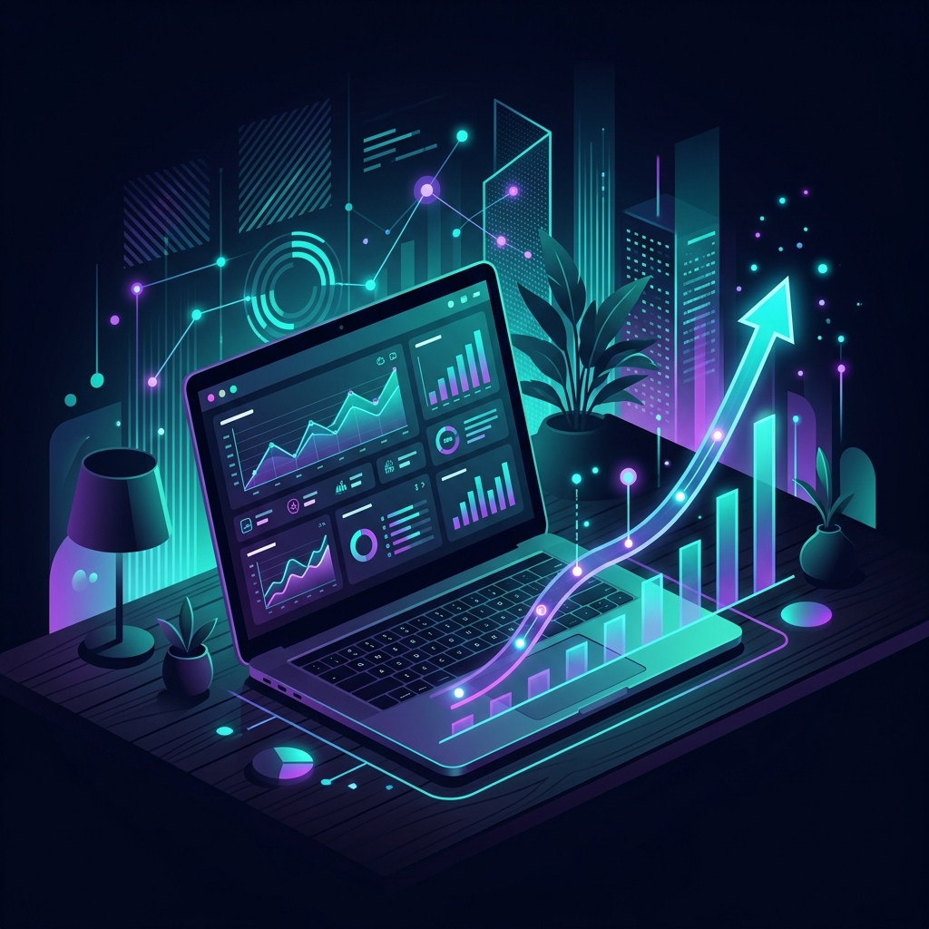 Marketing analytics dashboard showing business growth from digital marketing